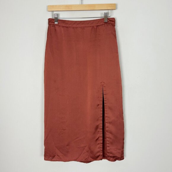 Abercrombie & Fitch Dresses & Skirts - Abercrombie & Fitch Cranberry Red Midi Slip Skirt Slit Front Fall Size Medium Wo